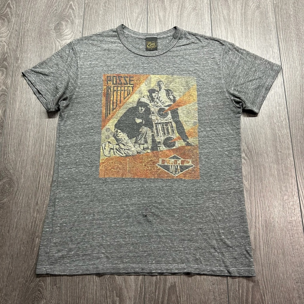 Obey Beastie Boys Posse In Effect RIP MCA T-Shirt Mens Medium Grey Heather